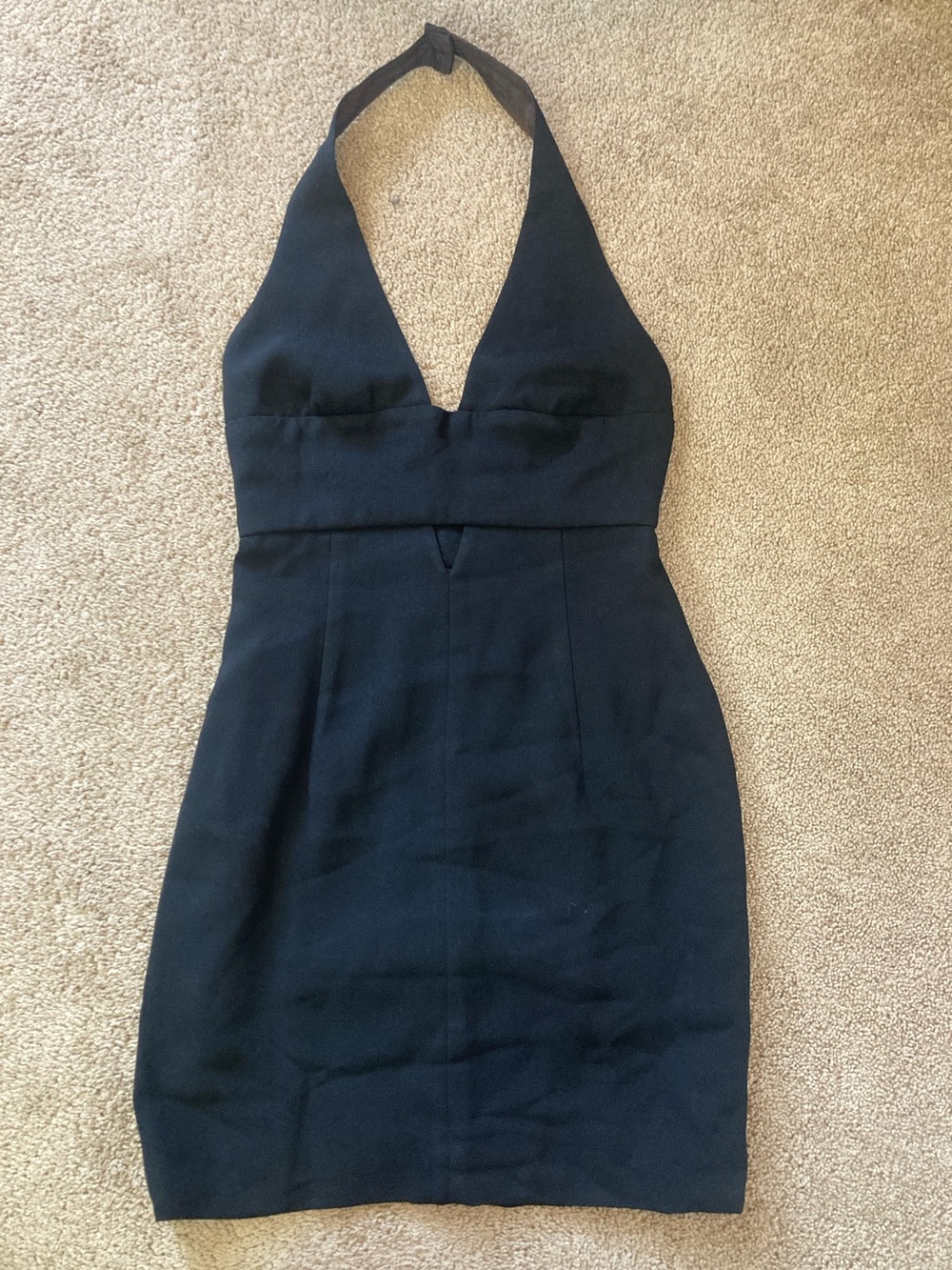 Nicole Miller Black Halter V-Neck Mini Dress with Fitted Waist